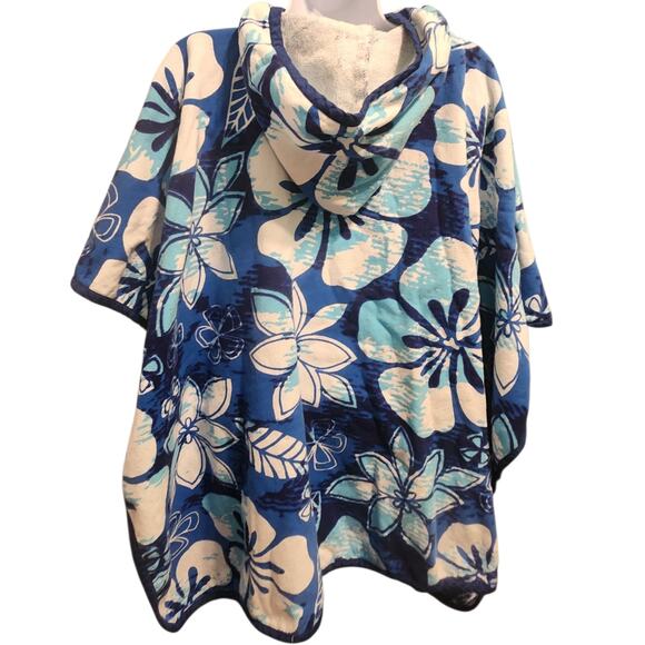 Retro Floral Blue Hooded Beach Towel Hibiscus India - Picture 2 of 5